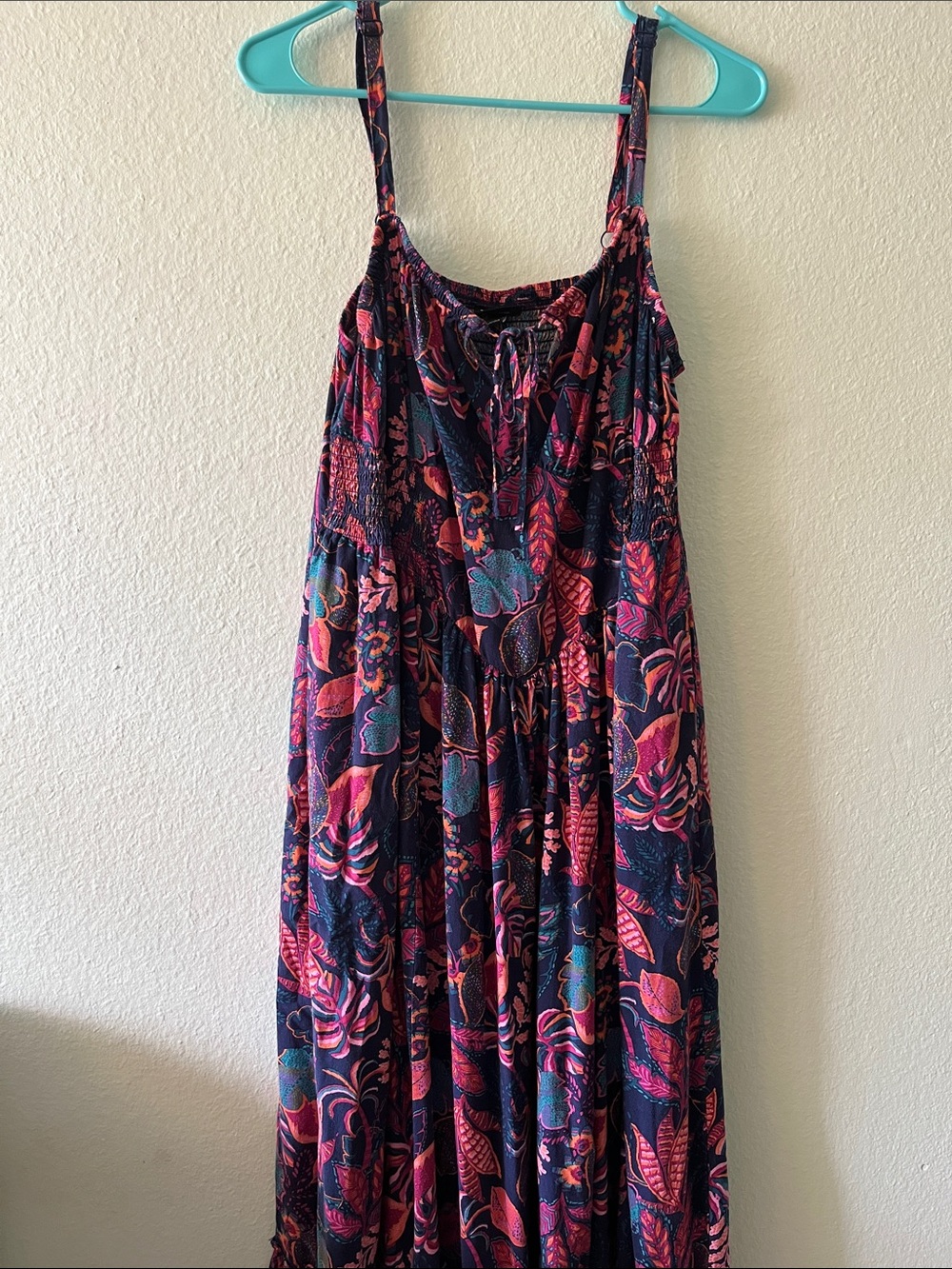 Torrid Women's Navy Floral Maxi Dress in Pink & Teal